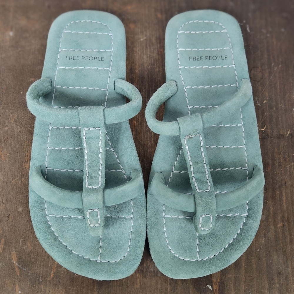 FREE PEOPLE Hadden Blue Green Slide Thong Sandle Size 8 - Picture 2 of 7